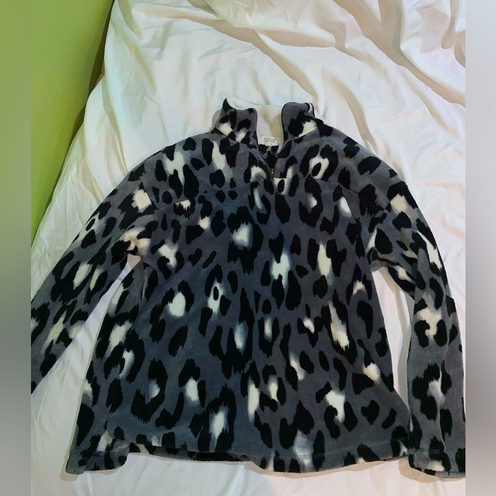 Fuzzy cheetah print crew neck